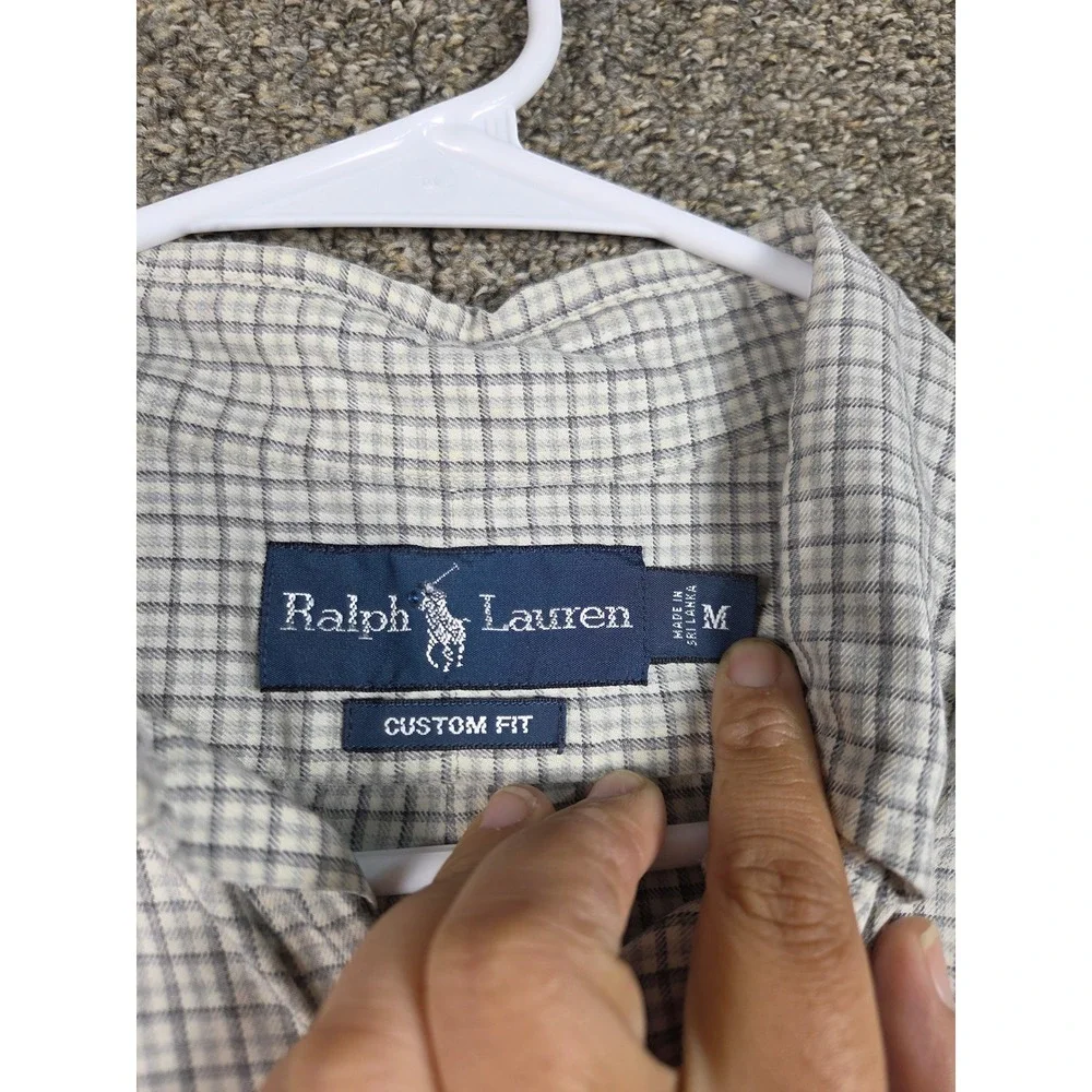 Polo Ralph Lauren Button Down Shirt Mens M Grey Check Custom Fit Cotton 0383‎